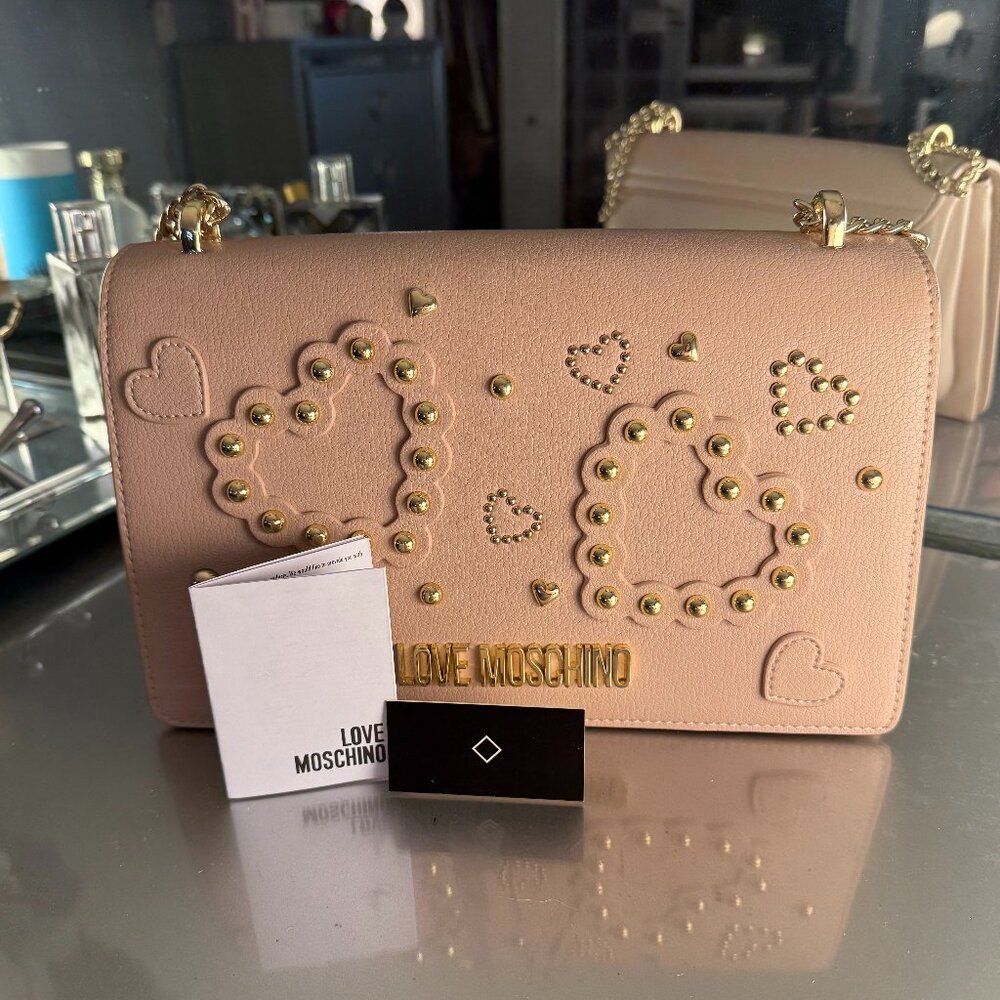 Love Moschino Leather studded shoulder/crossbody bag light pink